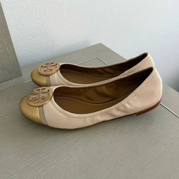 Tory Burch Minnie Cap Toe Ballet Flats - Cream/Gold